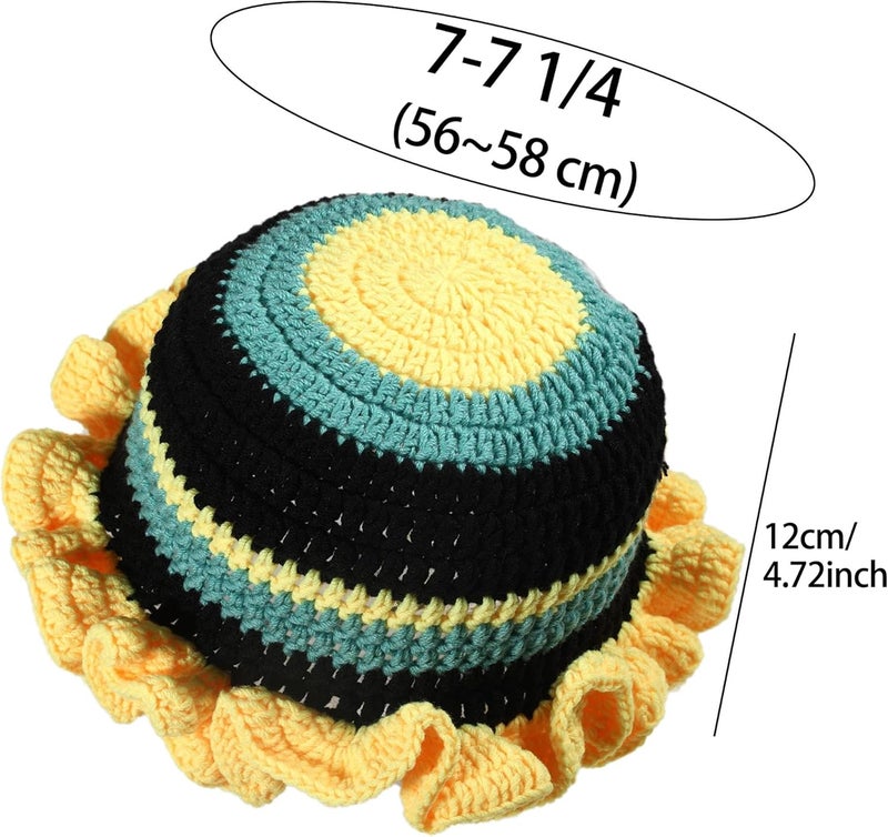 Ahouws Crochet Bucket Hat Women Trendy Knit Floppy Cap Cute Boho Handmade Beanies Outdoor Boho Travel Fishing Hat - Image 2